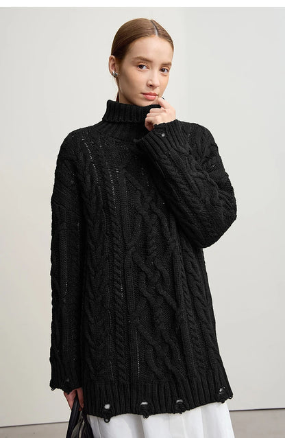 Damen-Rollkragenpullover Acryl locker warm Retro Winter