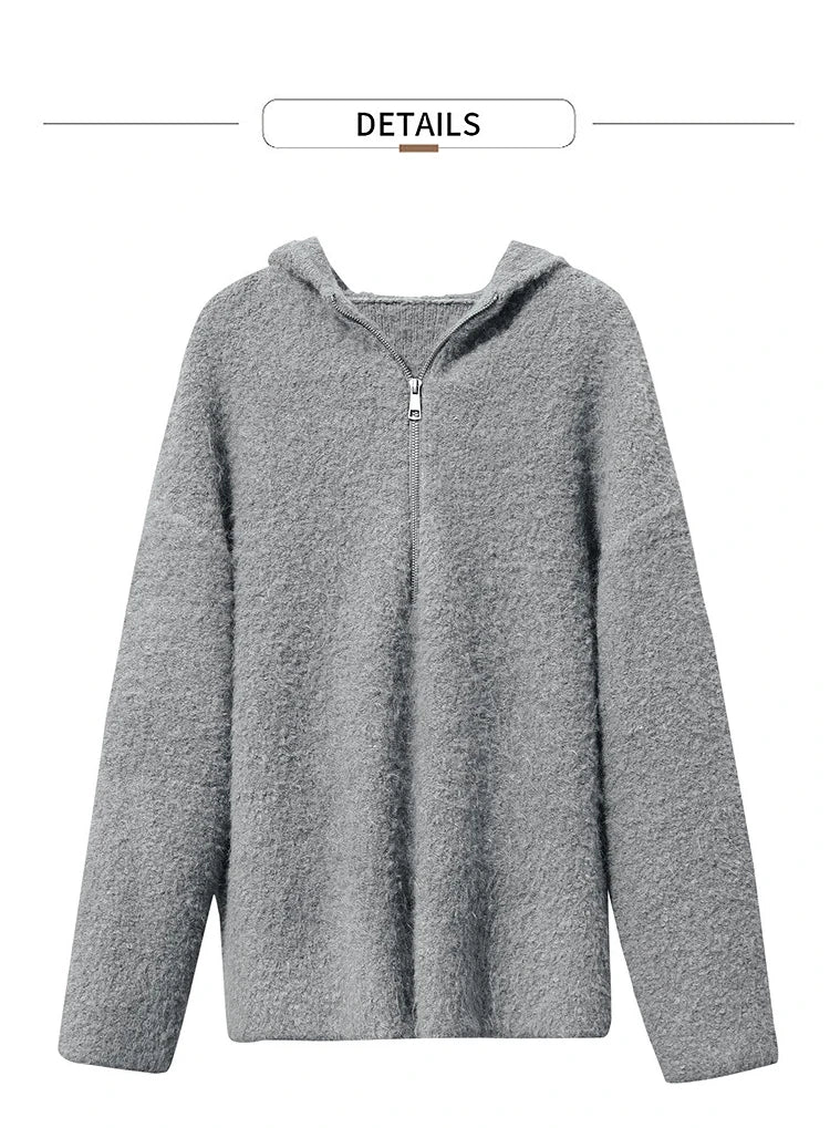 Damen-Kapuzenpullover Wolle Reißverschluss locker dick warm Winter