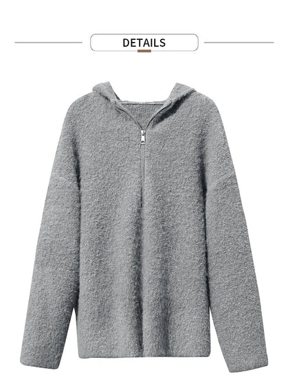 Damen-Kapuzenpullover Wolle Reißverschluss locker dick warm Winter