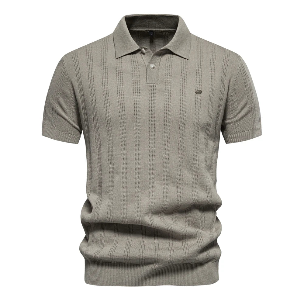 Premium Geripptes Herrenpoloshirt Leicht Atmungsaktiv