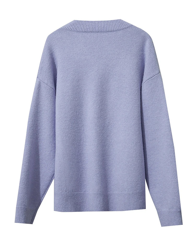 Damen V-Ausschnitt Pullover locker Raglan Wolle-Mix Herbst-Winter