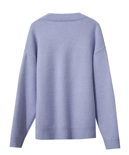 Damen V-Ausschnitt Pullover locker Raglan Wolle-Mix Herbst-Winter