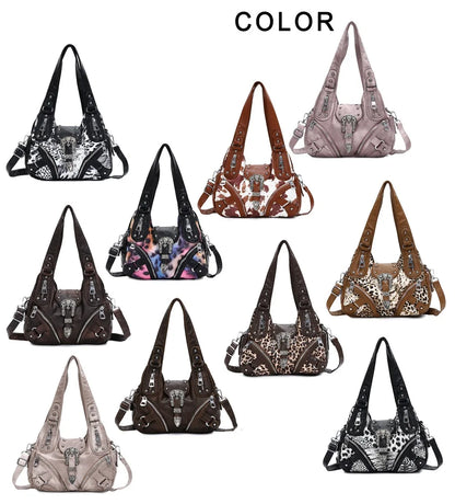 Damen-Schultertasche Patchwork Leopardmuster Mit Innenfach Und Handyfach Für Alltagsoutfits