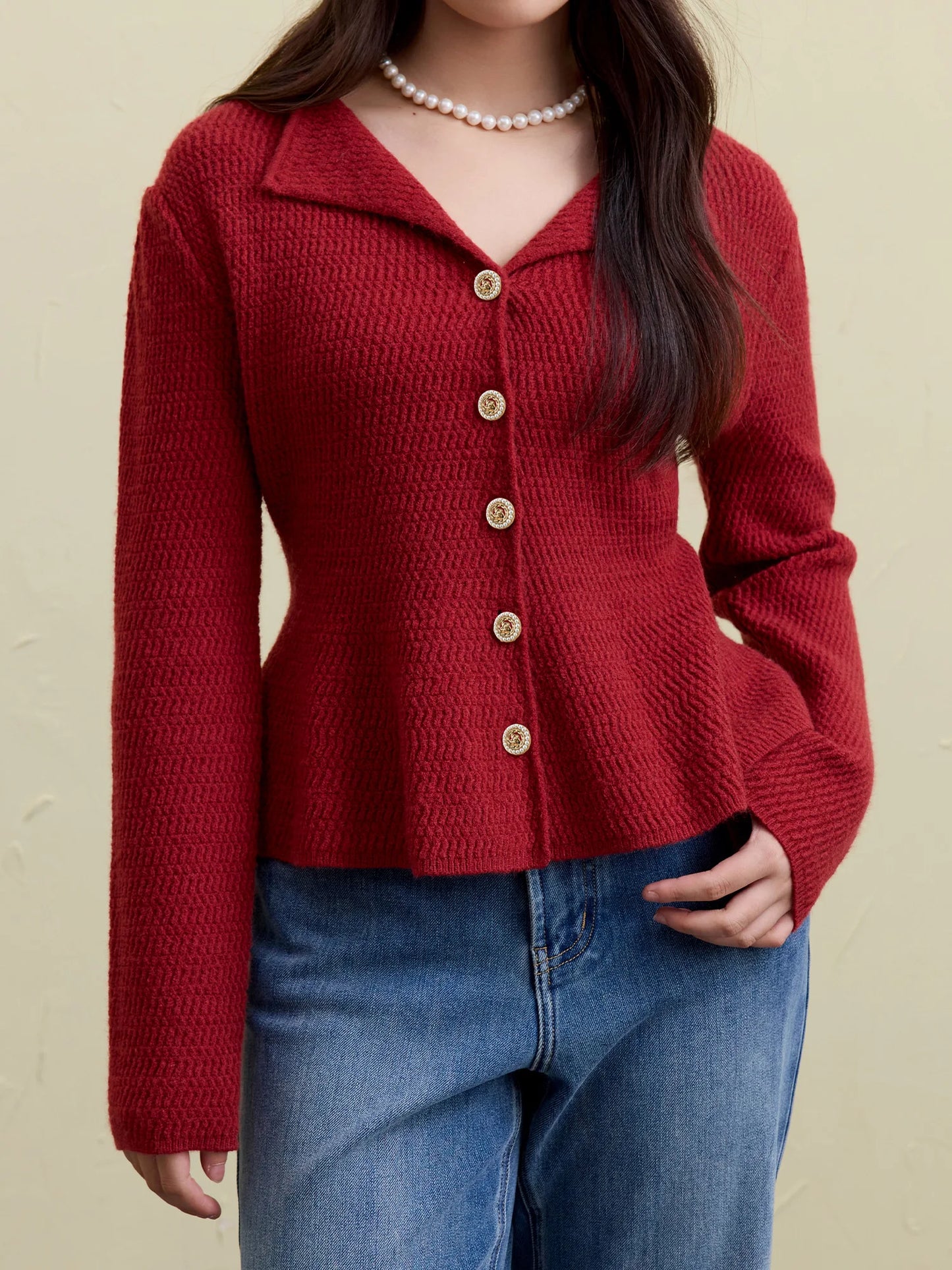 Damen-Sweatshirt mit Print, winterdick, navyblau, lockerer Pullover mit Rundhalsausschnitt und überschnittenen Ärmeln in Rot.