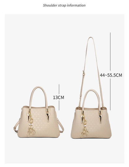 Damen Schultertasche aus echtem Leder im Karomuster mit Reißverschluss