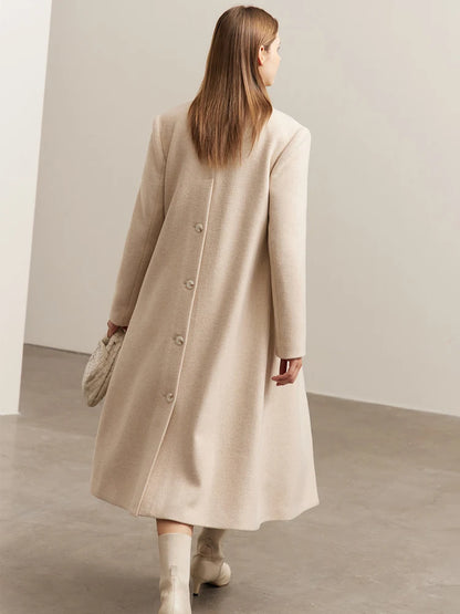 Damen Langer Mantel im Vintage-Stil mit Umlegekragen und Knöpfen