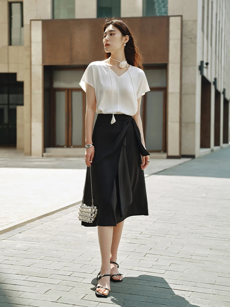 Langarm-Bluse aus 100% Baumwolle in Rosa mit Polo-Kragen und Fake-Layer-Design – Perfekt für den Frühling