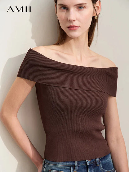 Damen Strickpullover im minimalistischen Stil mit schickem Slash Neck Design