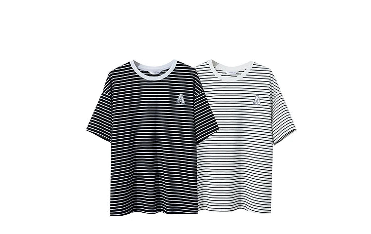 Damen T-Shirt aus reiner Baumwolle mit lässigem Streifenmuster und kurzen Ärmeln