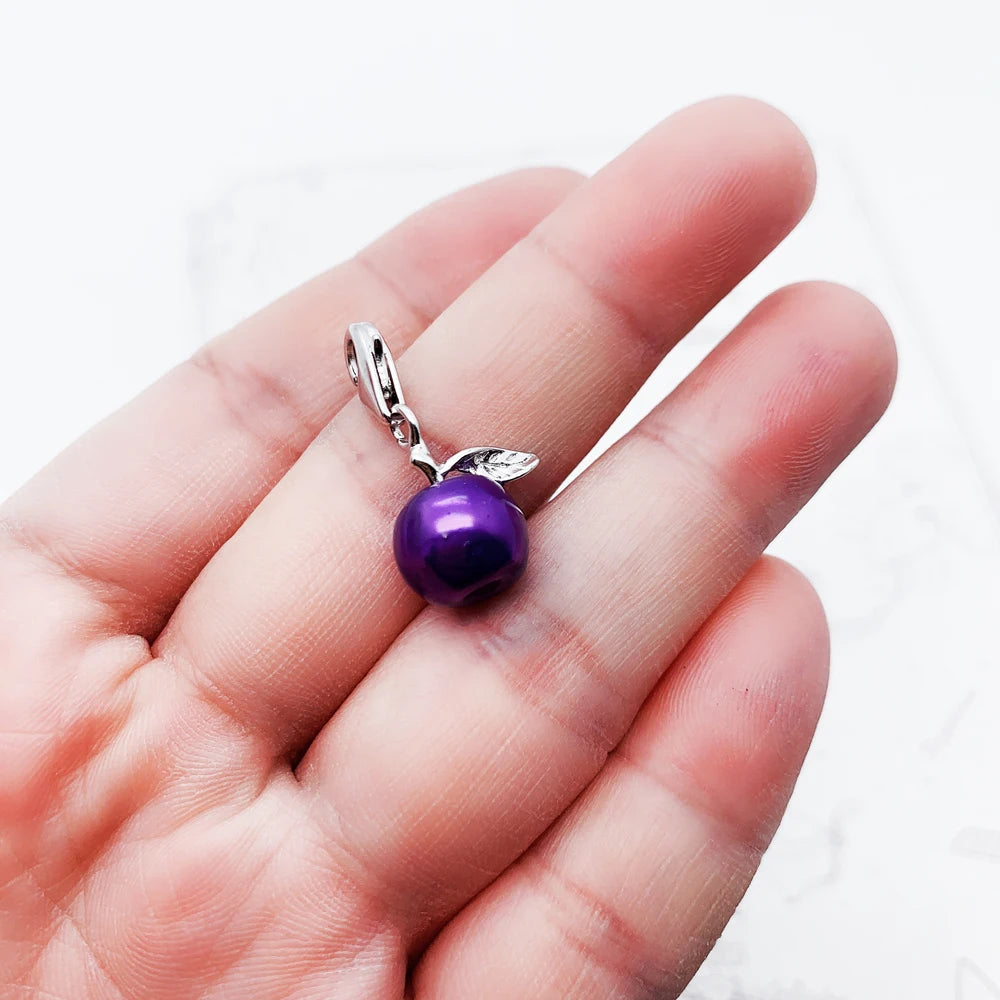 Damen-Charm-Anhänger Apfel lila Emaille süß II aus Sterlingsilber