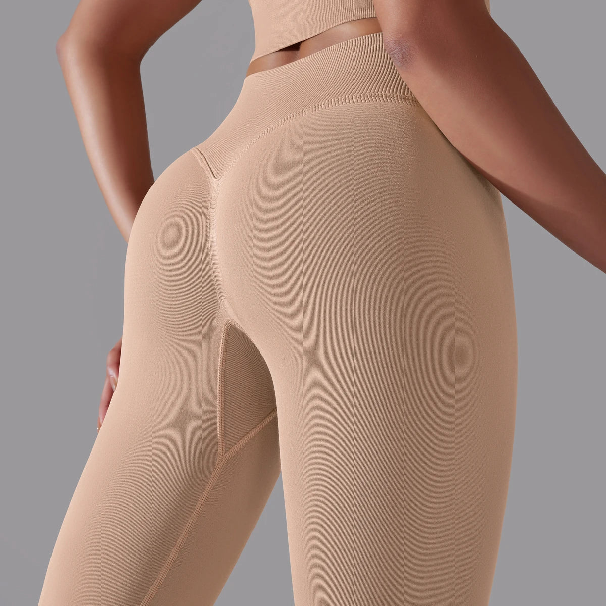 Nahtlose Yoga-Hose mit hoher Taille, pfirsichfarben