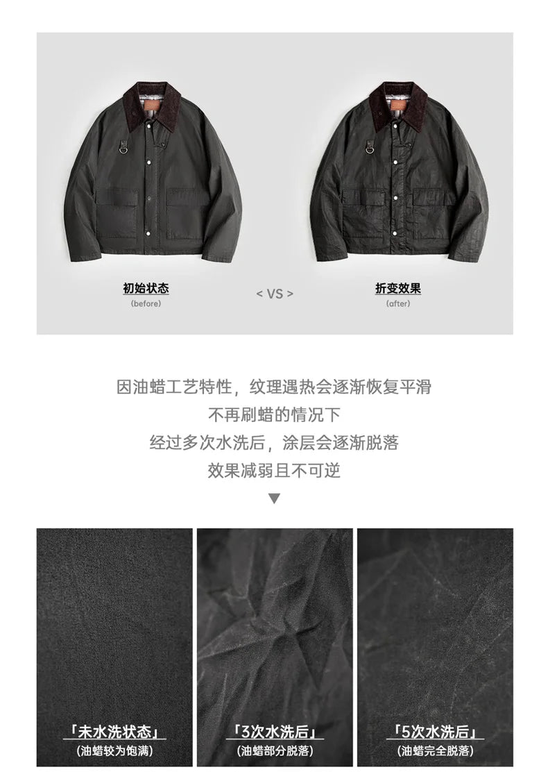 Herren Angeljacke Vintage Gewachst Cordkragen mit Taschen Mantel Herbst Classic Overcoat