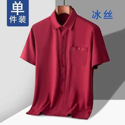 Kurzärmeliges Herren-Poloshirt aus Eisseide – bügelfreies, lässiges Strandoberteil für Herren mittleren Alters