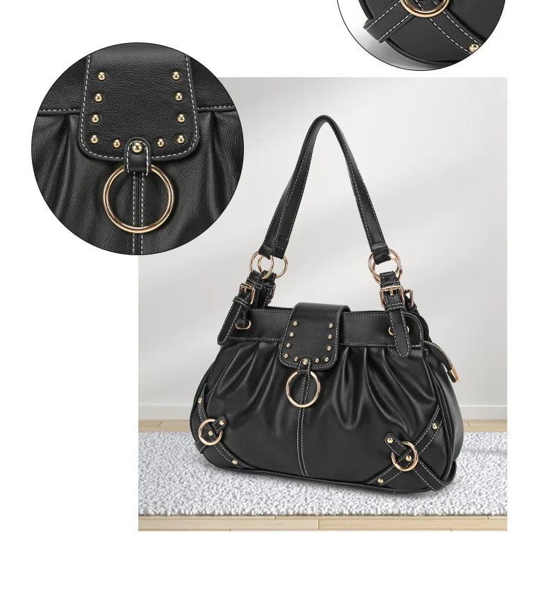 Damen-Schultertasche aus PU mit Reißverschluss Großes Fassungsvermögen und Innenfächern für Alltag