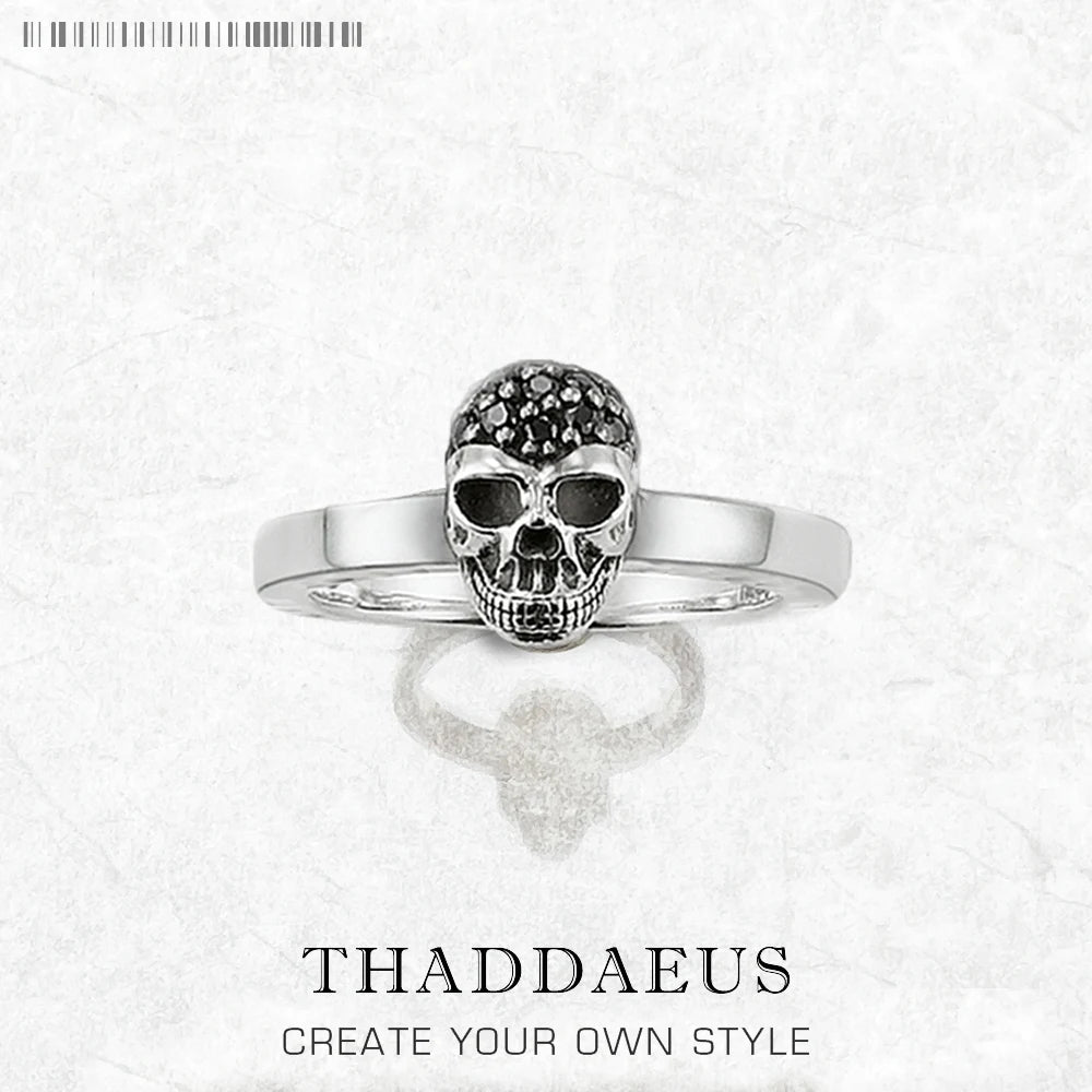 Damen-Ring schwarzer Totenkopf Rebel Punk aus Sterlingsilber