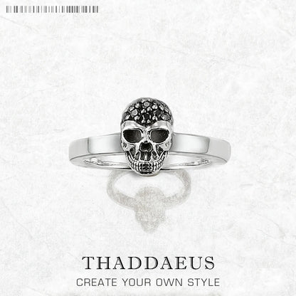 Damen-Ring schwarzer Totenkopf Rebel Punk aus Sterlingsilber
