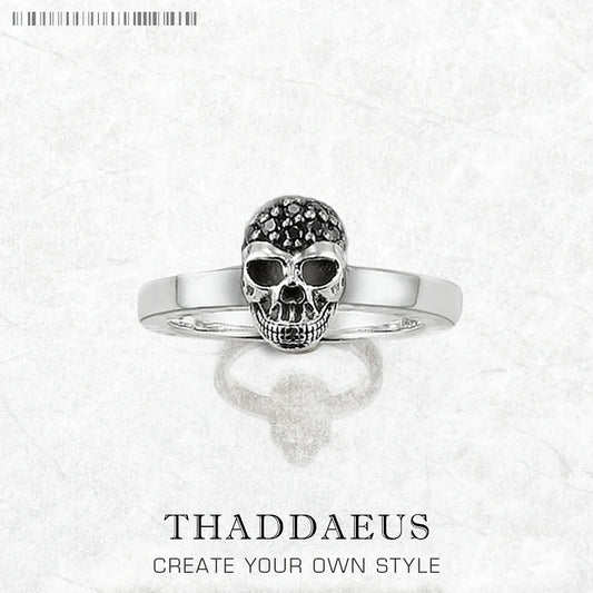 Damen-Ring schwarzer Totenkopf Rebel Punk aus Sterlingsilber