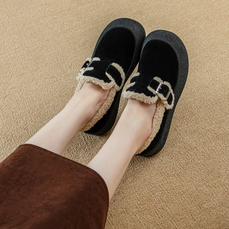AIYUQI Women Sneakers Winter 2024 New Velvet Genuine Leather Beanie Shoes Women Flat Large Size Women Casual Shoes