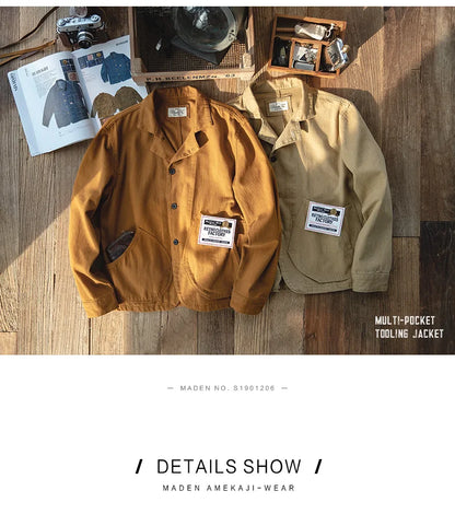 Herren Jacke Ingwerfarben Arbeitskleidungsjacke mit mehreren Taschen lässige Jagdjacke