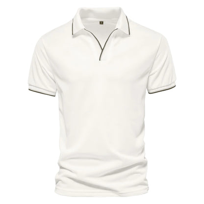 Herren Poloshirt mit V-Ausschnitt im einfarbigen, klassischen Stil