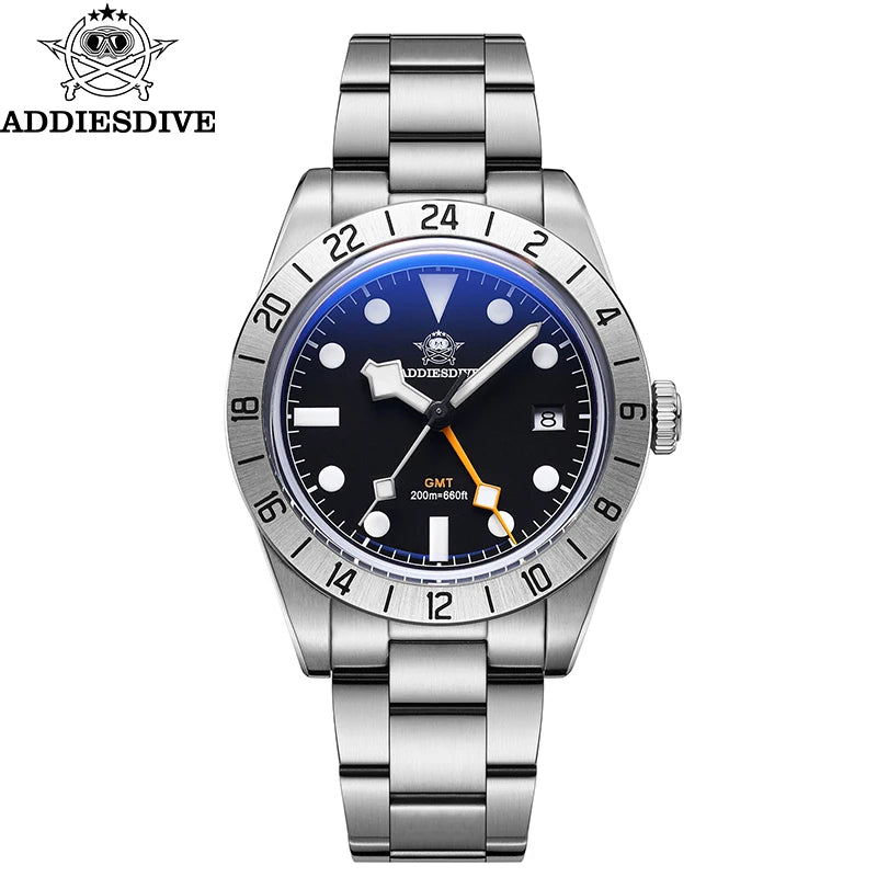 Herren GMT Luxus-Quarzuhr 200m Edelstahl BGW9 Super Leuchtzeiger
