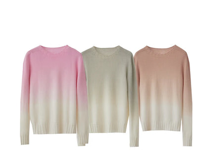 Amii Rundhals-Pullover im Farbverlauf, drei Farben: pink, olivgrau, rosébraun
