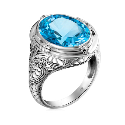 Unisex-Granat-Ring Großer Granatstein 14×18 mm Silber 925 Byzantinisches Design Feines Schmuckstück