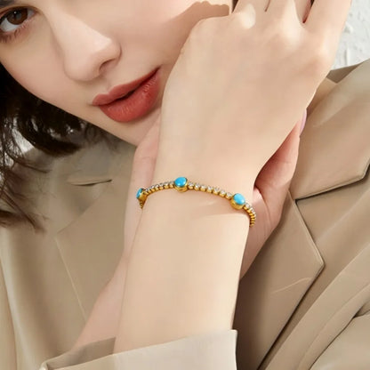 Damen-Tennisarmband mit Türkis-Zirkonia aus Edelstahl