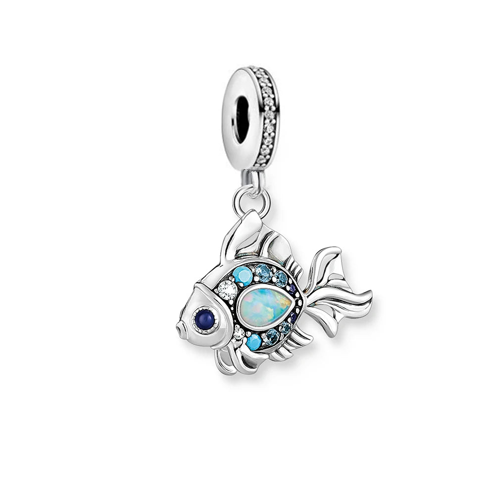 Damen-Charm-Anhänger Fisch blau maritim Glück aus Sterlingsilber