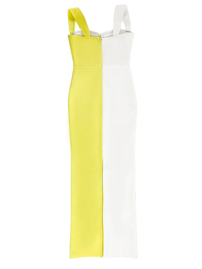 Ärmelloses Midikleid mit Polka-Dots und Patchwork-Spitze im Colorblock-Design für Damen mit Halterneck