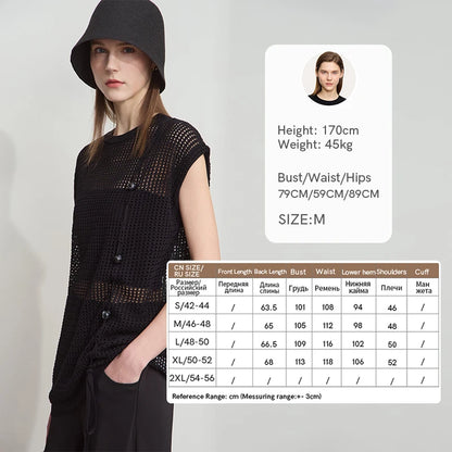 Damen-Strickpullover mit Kurzarm, lockeres Netzstrickmuster, Knopfleiste, schwarz