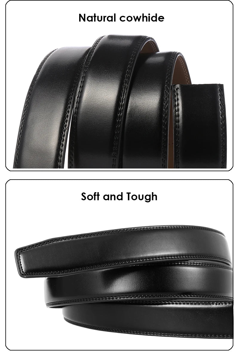 VATLY Fashion Ledergürtel Herren 3,5 cm Automatik-Schnalle Natur-Rindsleder