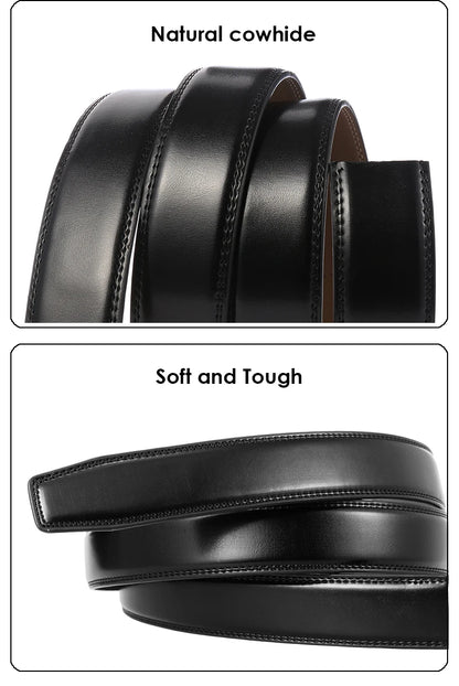 VATLY Fashion Ledergürtel Herren 3,5 cm Automatik-Schnalle Natur-Rindsleder