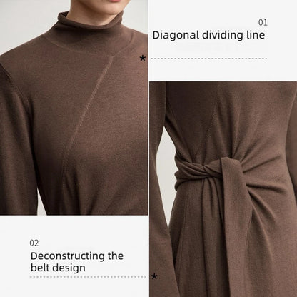 Elegantes Gestricktes Rollkragen Kleid Für Büro Damen Mit Komfortdehnung