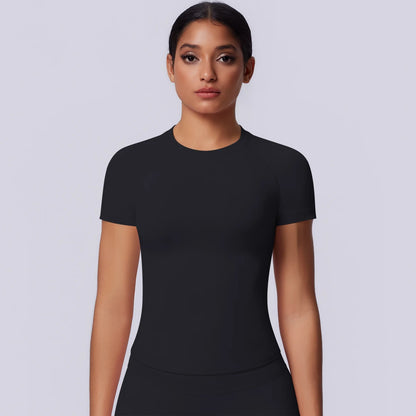 Nahtloses Funktionsshirt für Damen in Schwarz, Kurzarm, nahtloser Schnitt