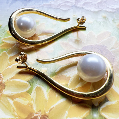 Damen-Ohrtropfen Perle Wassertropfen vergoldet Vintage aus Sterlingsilber