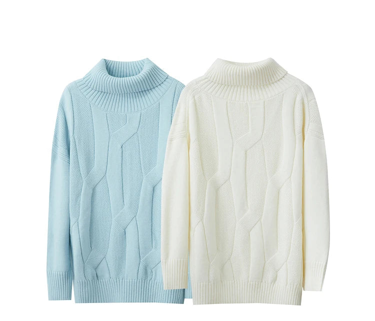 Damen-Rollkragenpullover locker Wolle-Mix lang Winter