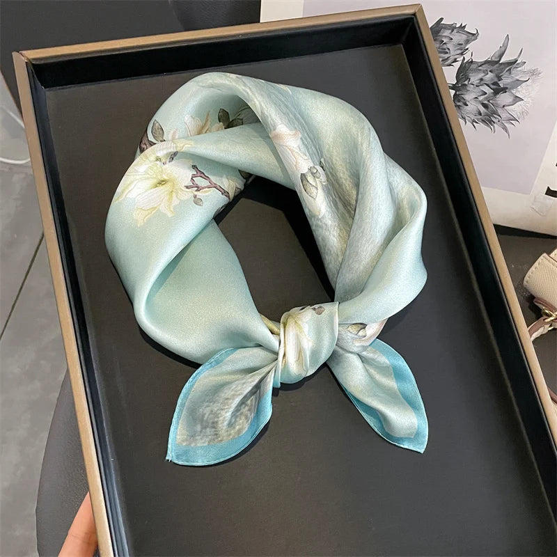 Damen Seidenschal quadratisch Blumen Sonnenschutz Kopftuch Halstuch Korea Style