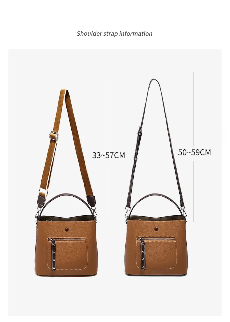 Damen-Handtasche aus echtem Leder im Bucket-Stil mit großem Fassungsvermögen Alltagstauglich