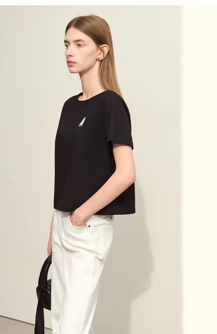 Damen T-Shirts im minimalistischen Stil mit lässigem O-Ausschnitt und Druck