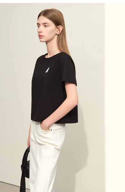 Damen T-Shirts im minimalistischen Stil mit lässigem O-Ausschnitt und Druck