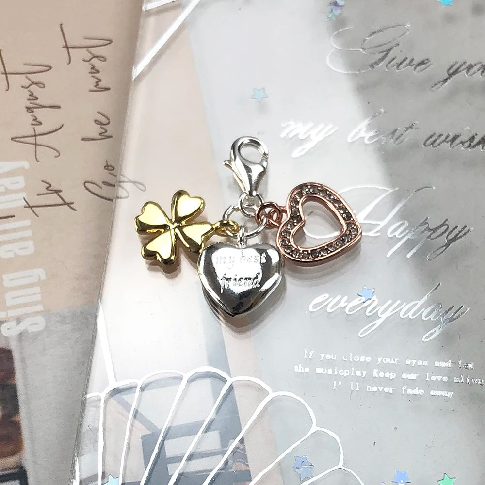 Damen-Charm-Anhänger Kleeblatt Herz beste Freundin aus Sterlingsilber