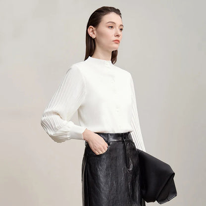 Damen-Strickjacke Slim halbhoher Kragen Laternenärmel Wolle-Mix Herbst