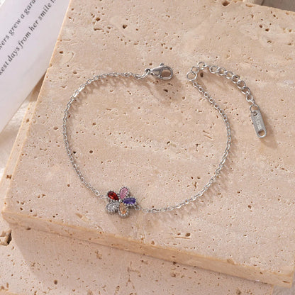 Damen-Armband mit bunten Zirkonia-Blumen aus Edelstahl