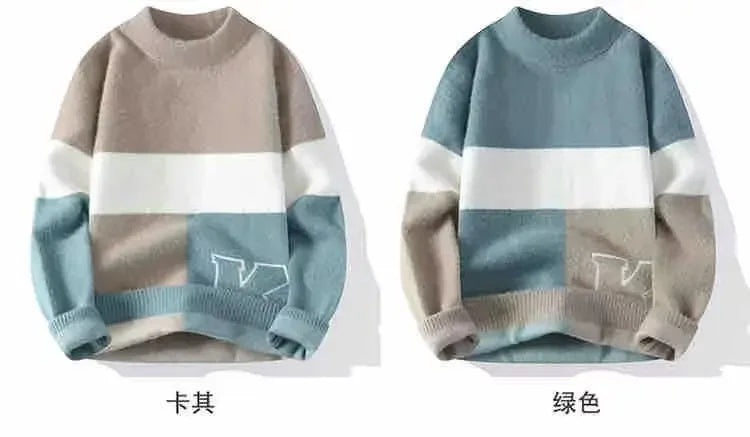 Herren-Pullover im jungen, preppy Stil mit Fleece, rundem Ausschnitt und thermischer Funktion – locker geschnitten für Herbst und Winter, mit modischen Einsätzen.