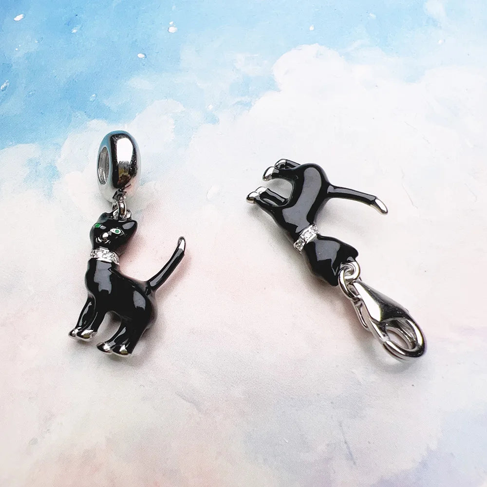 Damen-Charm-Anhänger schwarze Katze süß DIY Club aus Sterlingsilber