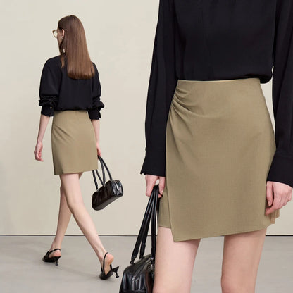 Asymmetrischer Minirock aus Stretch, khaki, asymmetrischer Wickel-Look