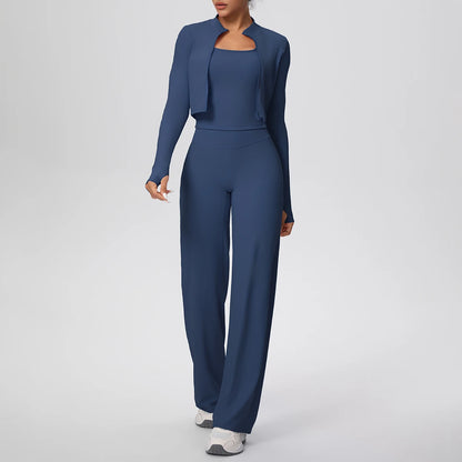 Sport-Set mit kurzem Jäckchen über Top und langer weiter Hose, navy