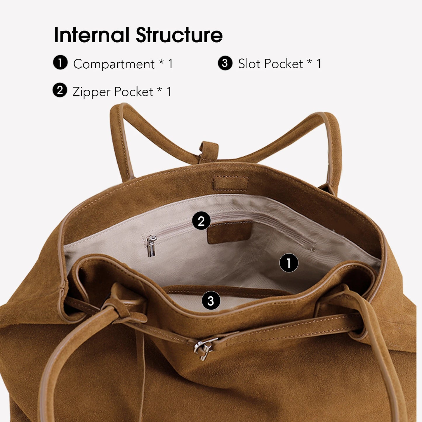 Wildleder Damen-Tote | Große Schultertasche 46x13x27 cm