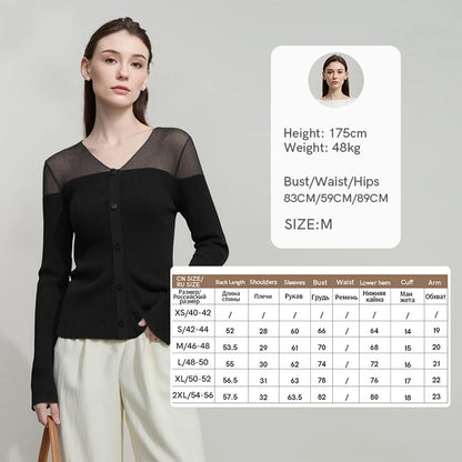 Damen V-Ausschnitt Pullover Viskose Mesh Organza Slim Frühling